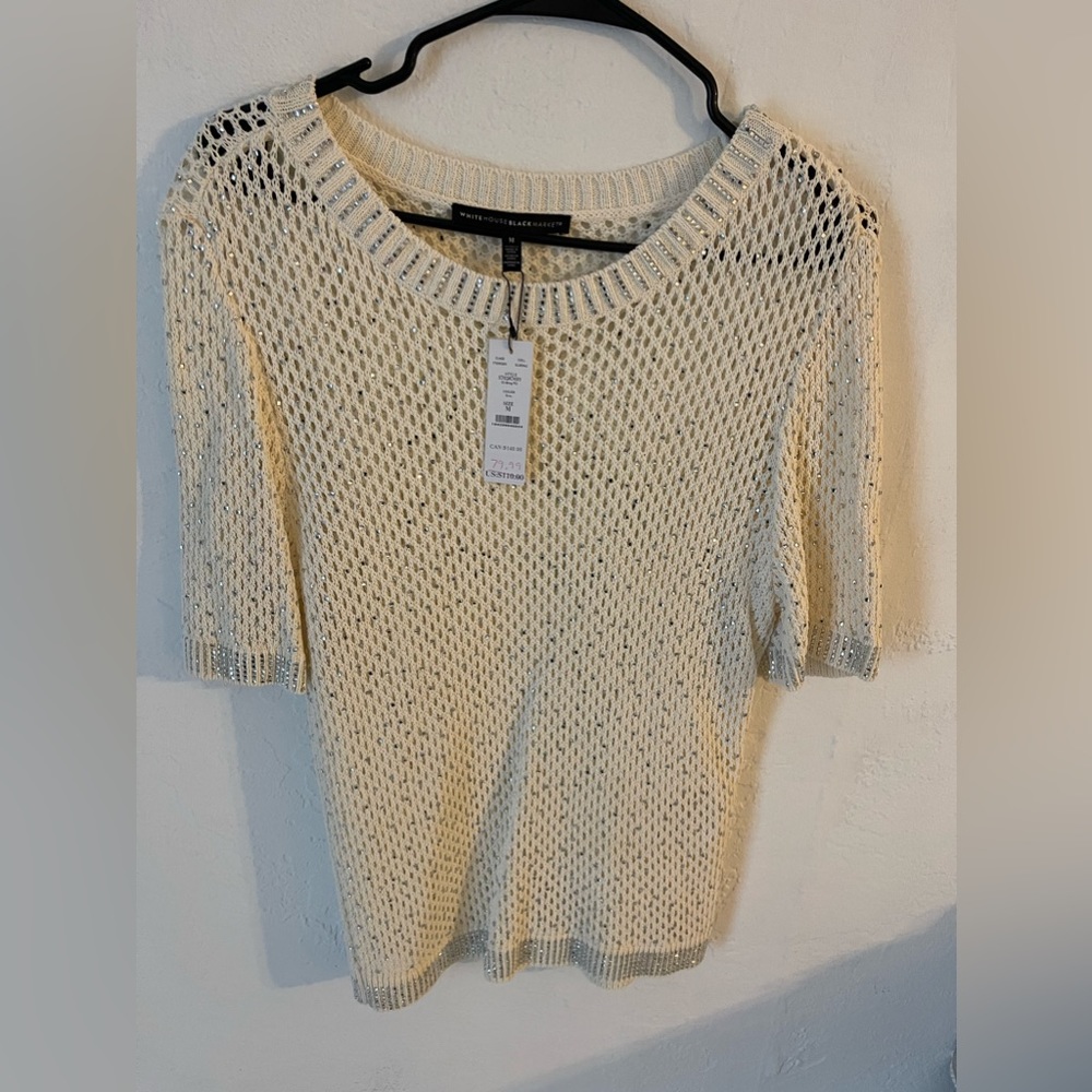 Cream rhinestone knit top brand new with tags